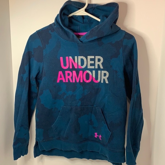 Under Armour blueish with black pattern print hoodie youth size large - Picture 1 of 8